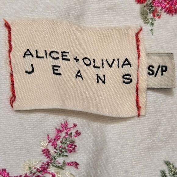 Alice + Olivia Renee Floral Embroidered White Cropped Denim Jean Jacket Small - Picture 6 of 7